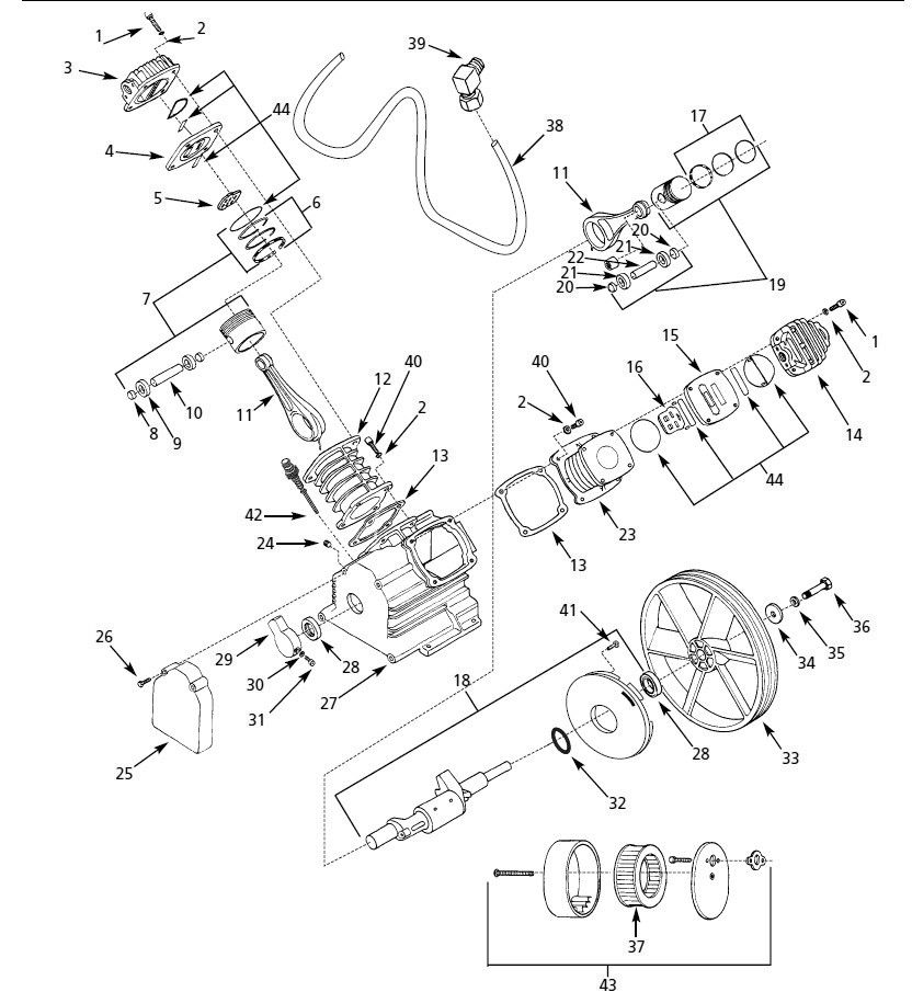 Hs5010 Pump Assembly Parts Diagram and Parts List for HS781000AJ  Campbell Hausfeld Compressor
